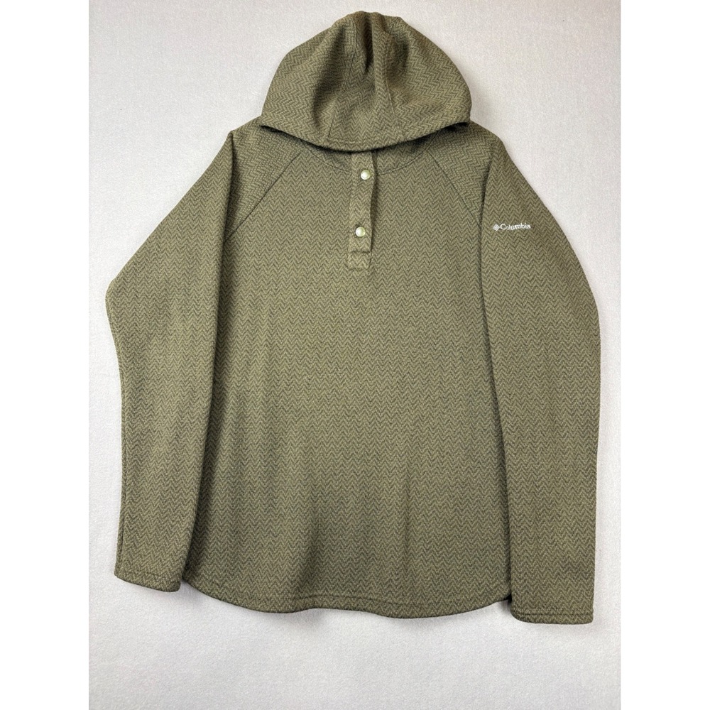 Columbia Mens XL Green Herringbone Fleece Lined Snap Neck Hoodie RN69724